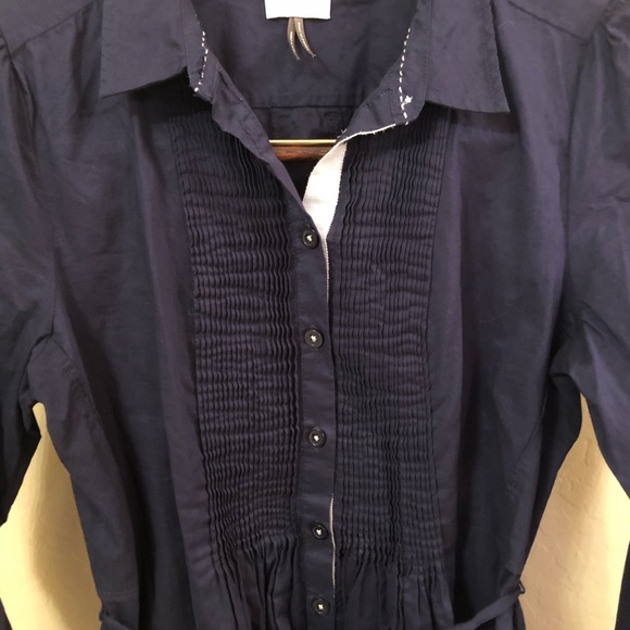 Anthropologie long sleeve half button down, navy tunic shirt - Picture 2 of 5